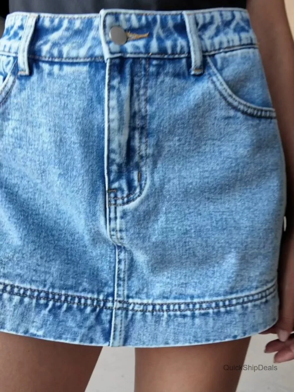 High Waisted A-Line Denim Skort with Pockets Stretchy Casual Summer Shorts